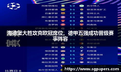 海德堡大胜攻克欧冠席位，德甲五强成功晋级赛事阵容